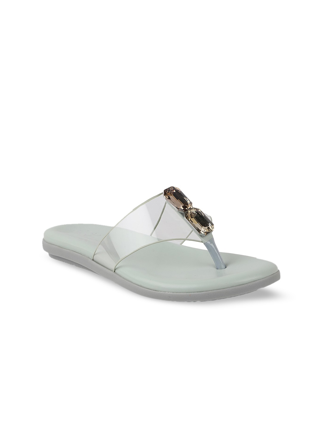 

THE WHITE POLE Embellished Open Toe Flats, Sea green