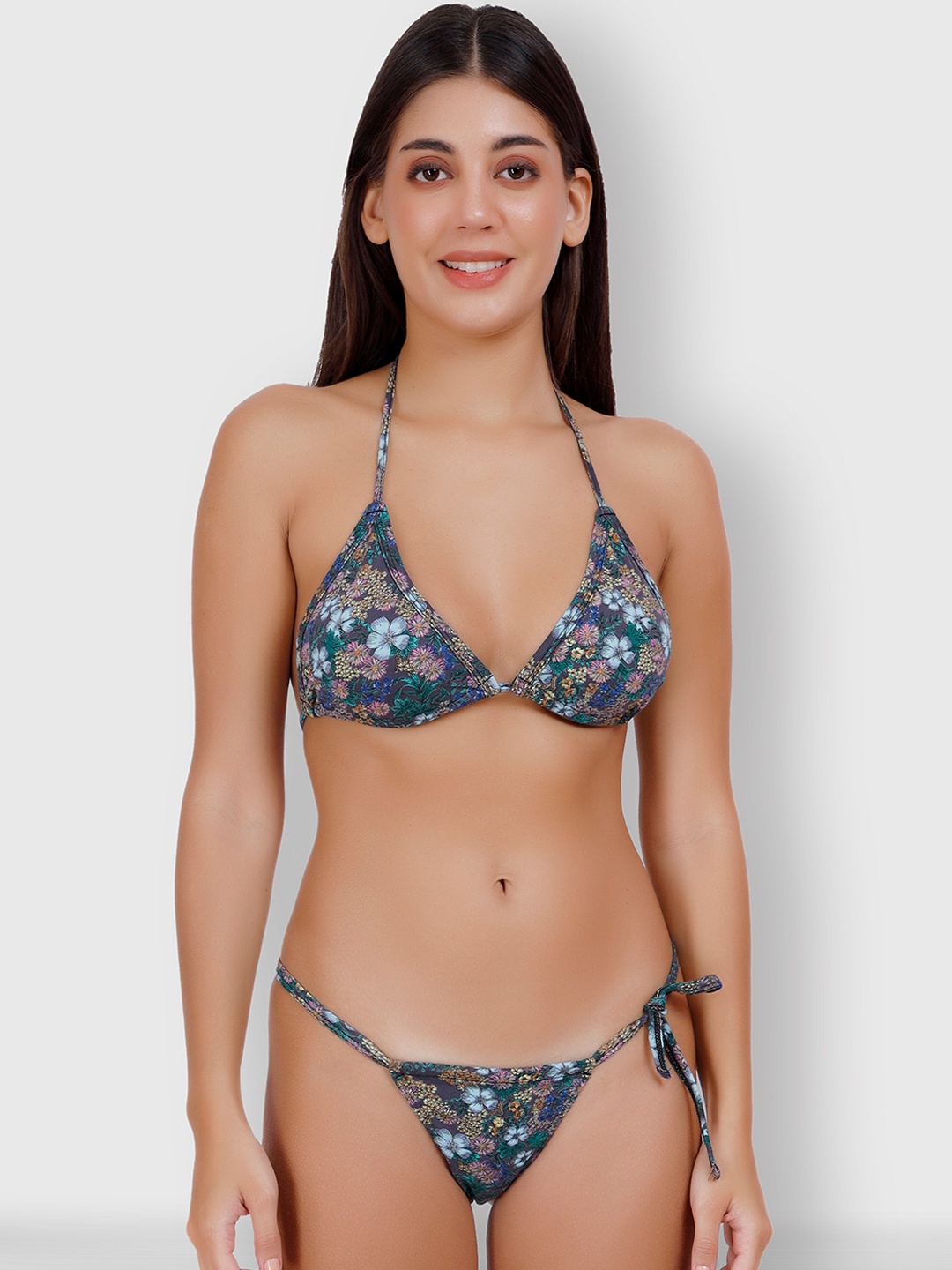 SELFCARE Floral Printed Free Size Lingerie Set SN2195N, Navy blue