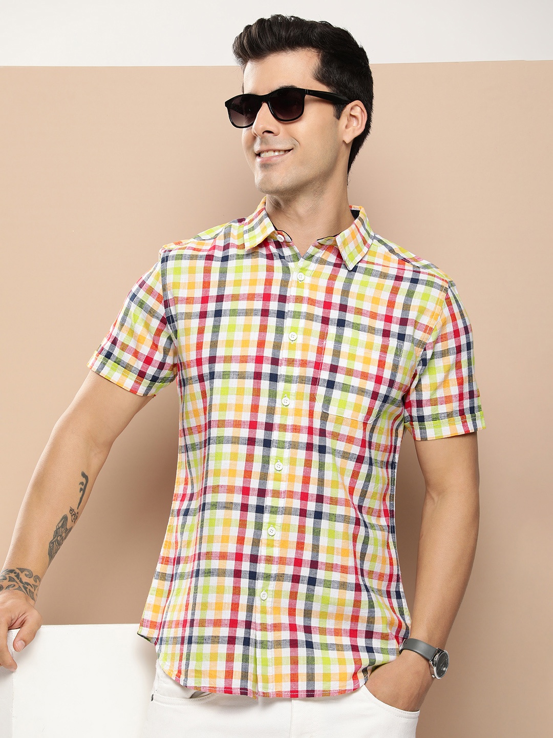 

HERE&NOW Men Slim Fit Opaque Checked Casual Shirt, Multi