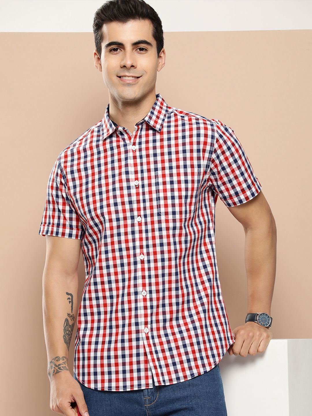 

HERE&NOW Men Slim Fit Opaque Checked Casual Shirt, Multi