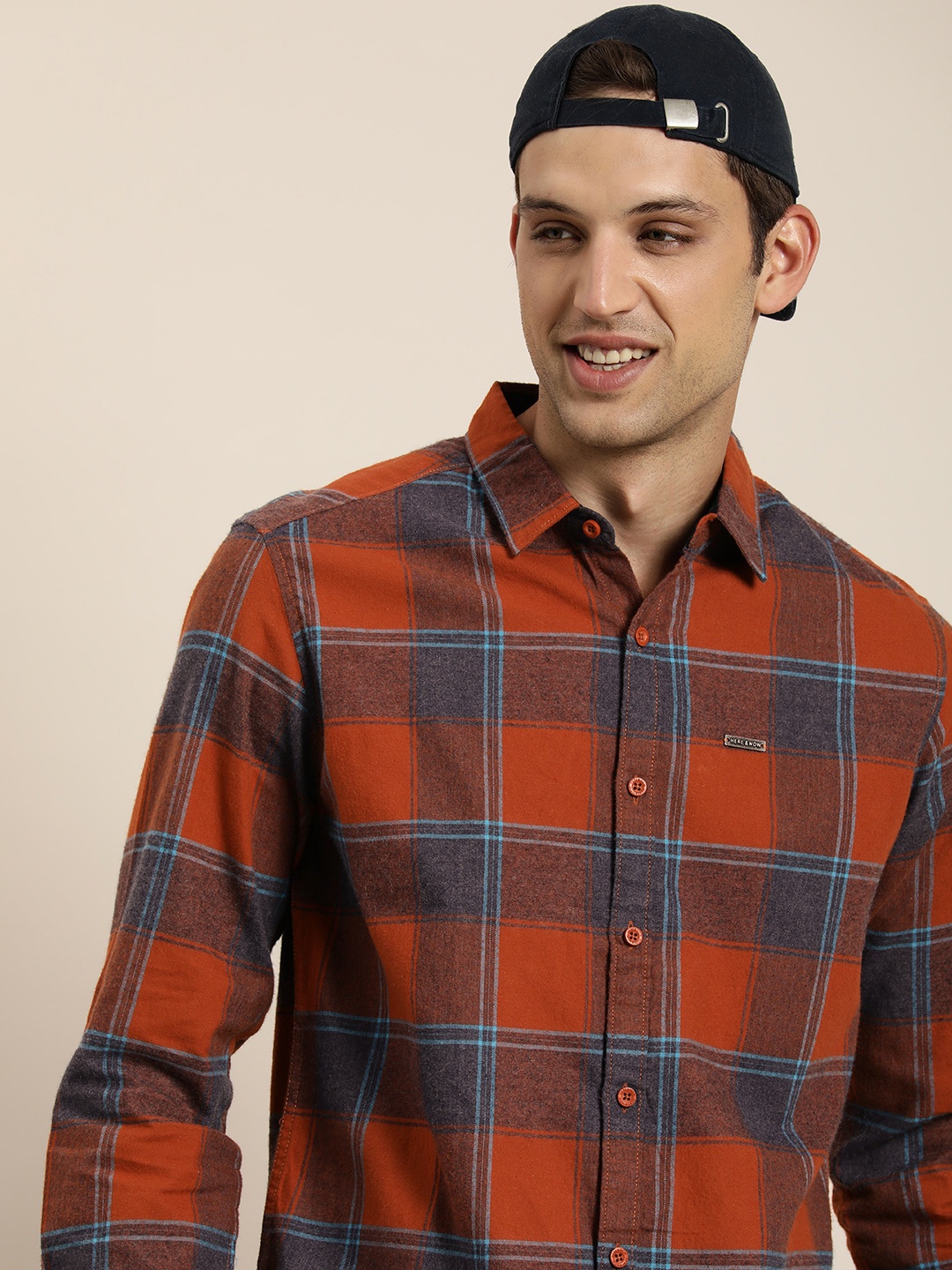 

HERE&NOW Men Slim Fit Checked Casual Shirt, Maroon