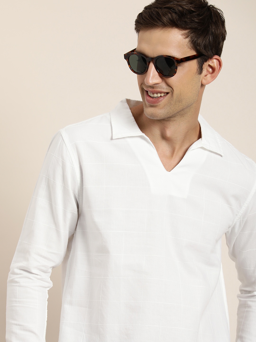 

HERE&NOW Men Slim Fit Checked Casual Shirt, White