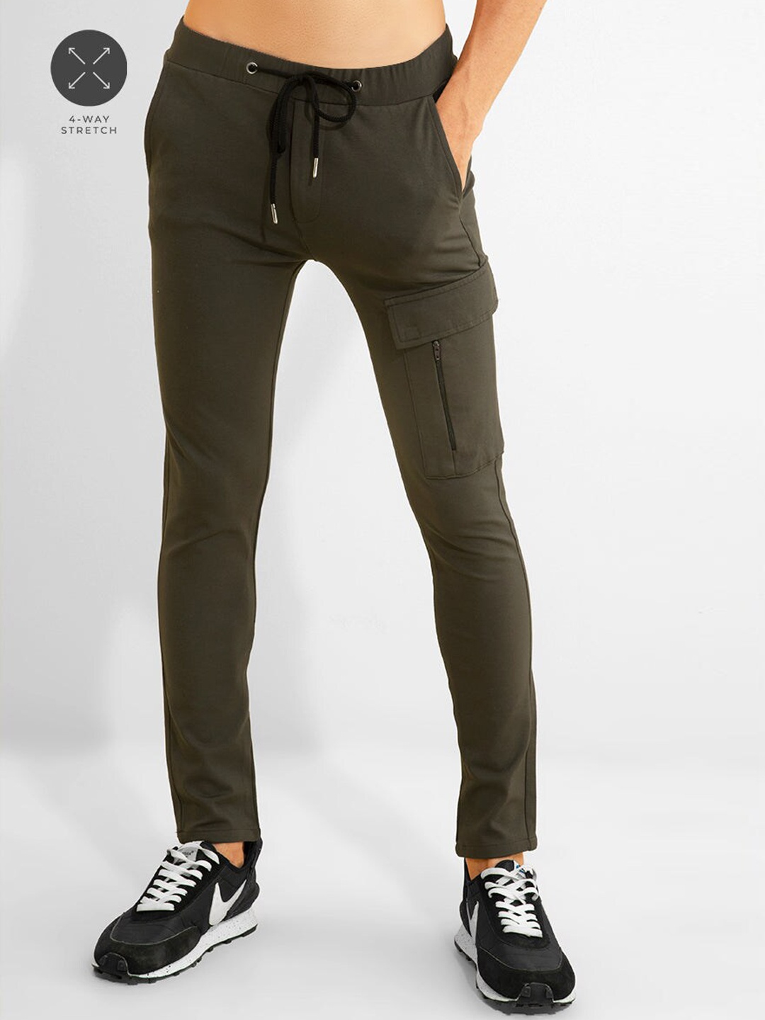 

Snitch Olive Green Men Smart Slim Fit Cotton Trousers