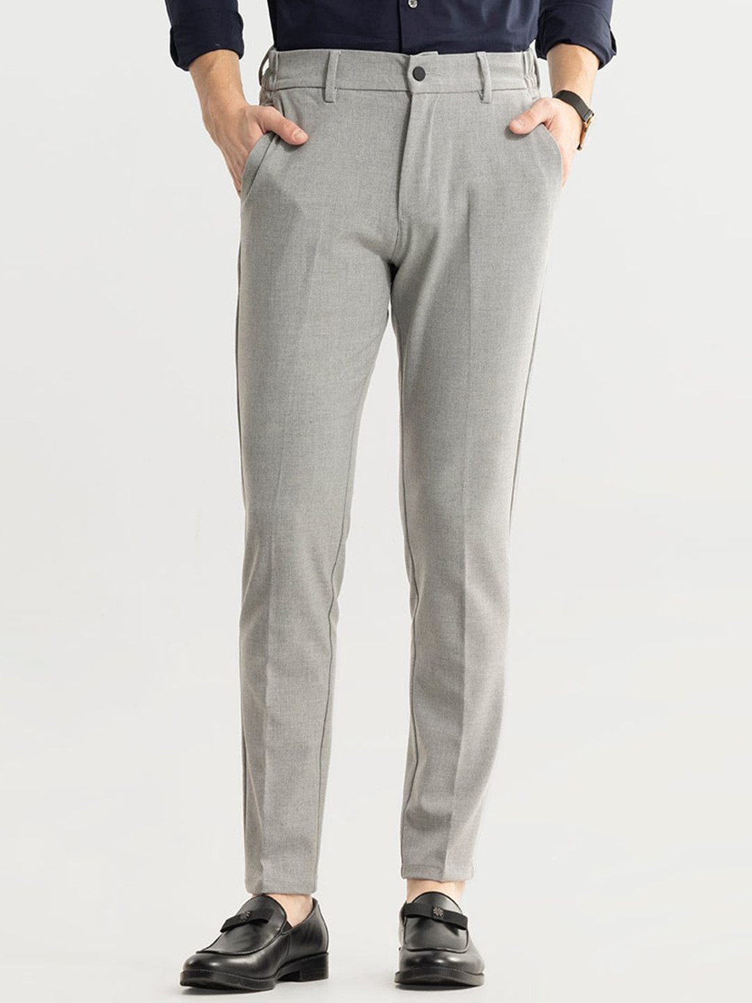 

Snitch Men Grey Smart Slim Fit Cotton Formal Trousers