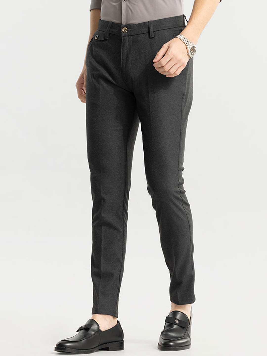 

Snitch Men Black Smart Slim Fit Cotton Formal Trousers