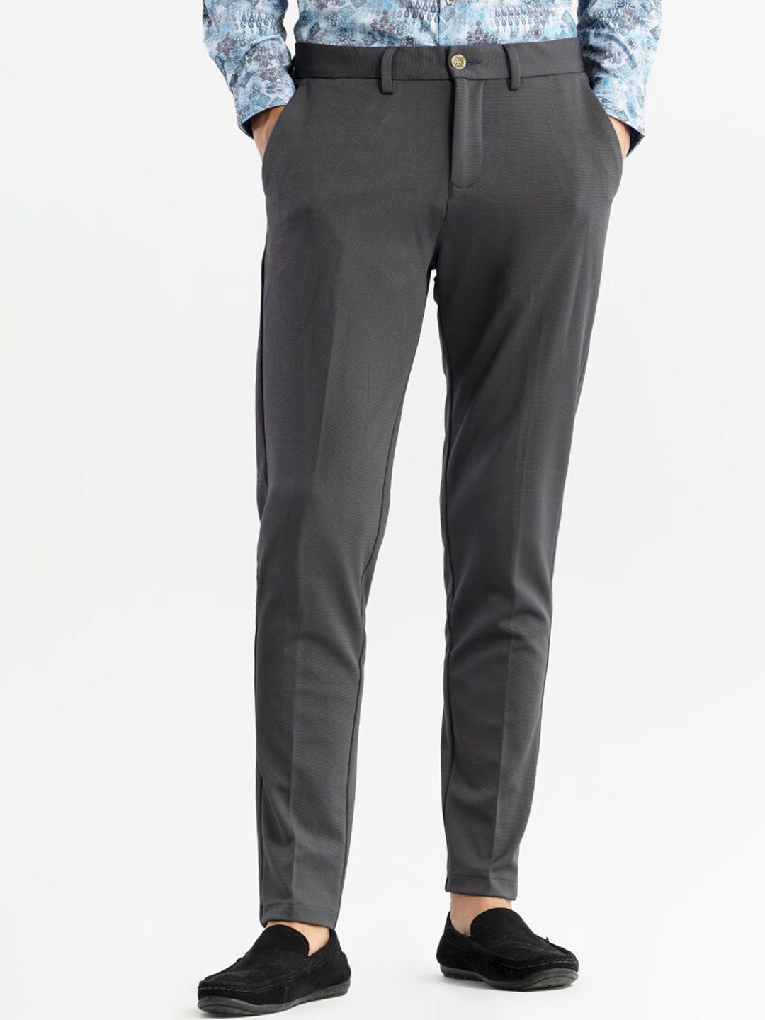 

Snitch Men Grey Smart Slim Fit Trousers