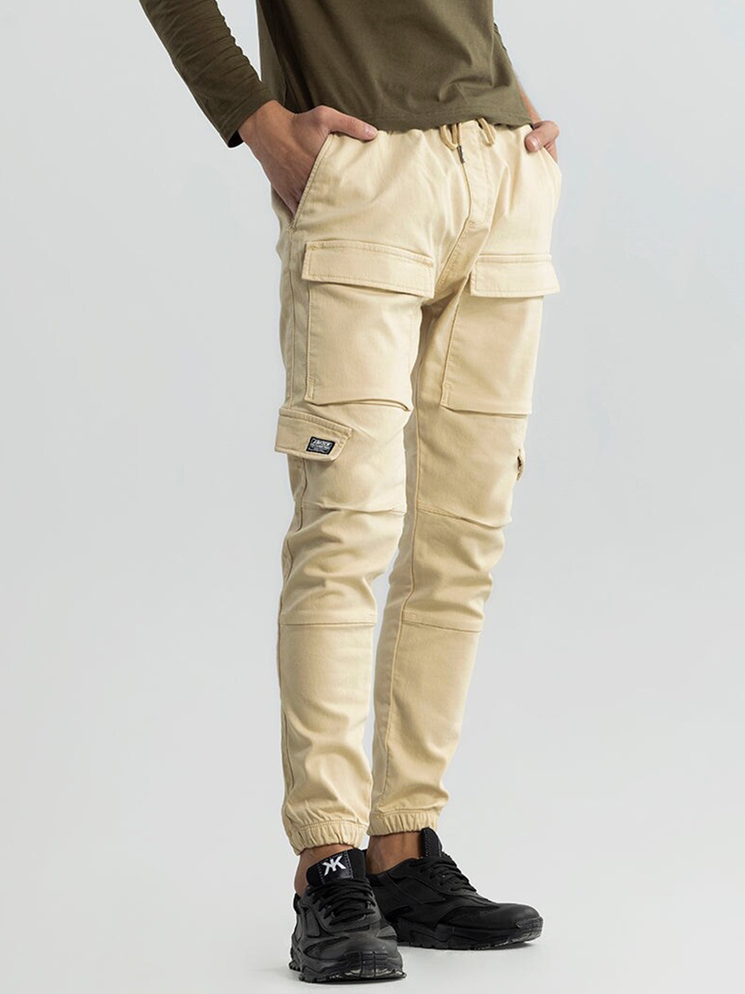 

Snitch Men Smart Slim Fit Cotton Chinos Trousers, Cream