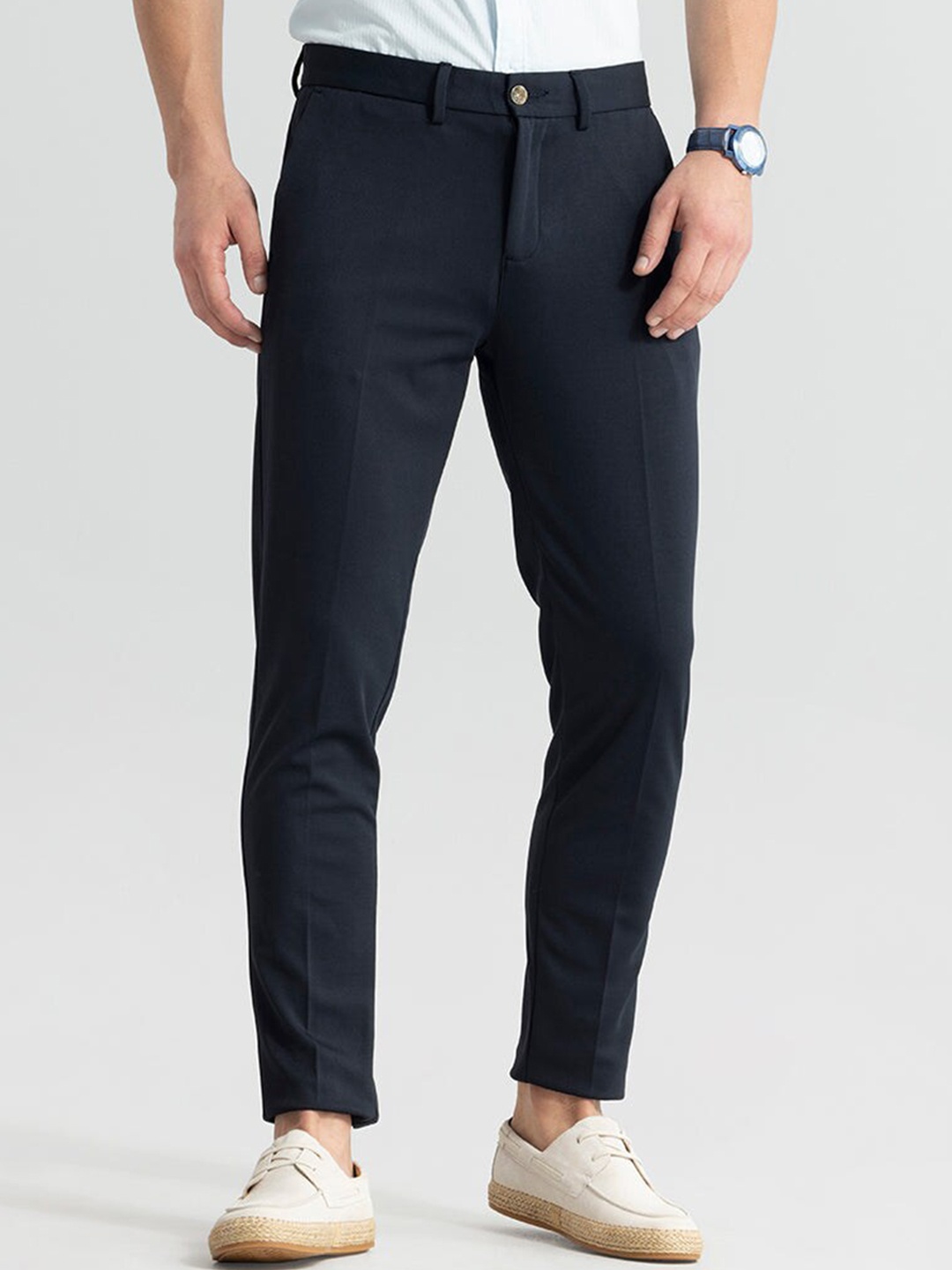 

Snitch Men Navy Blue Smart Slim Fit Trousers