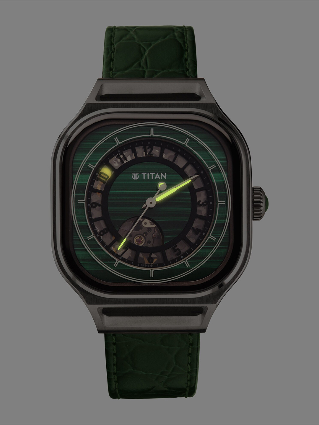 

Titan Men Embellished Dial & Leather Straps Analogue Watch 10008TL01, Green