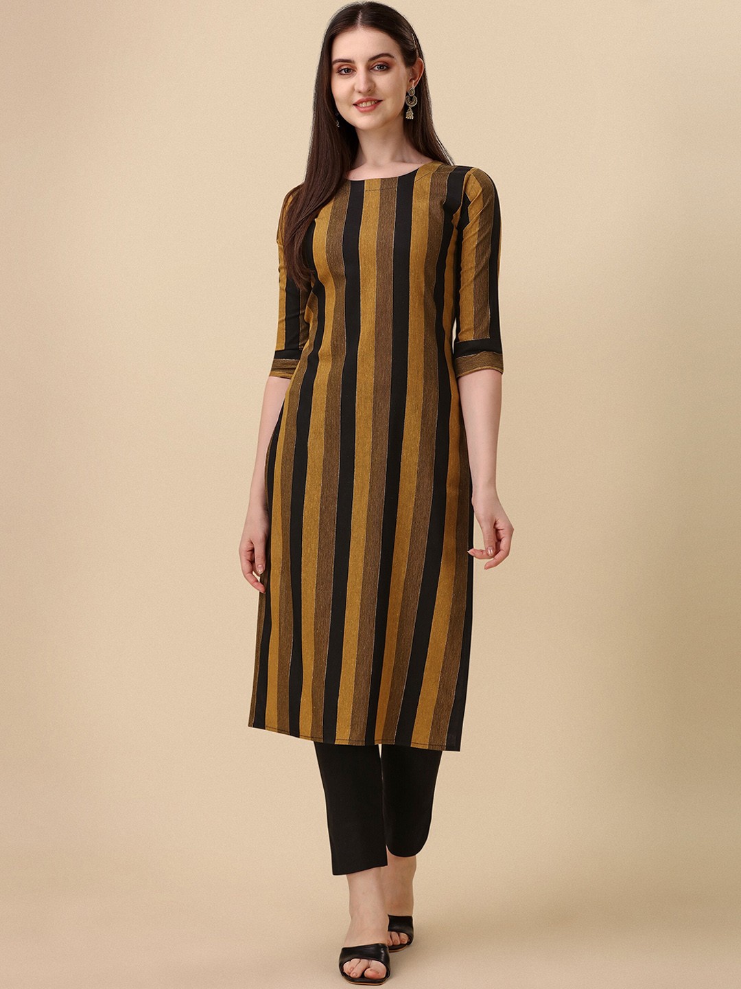 

Wedani Striped Pure Cotton Straight Kurta, Yellow