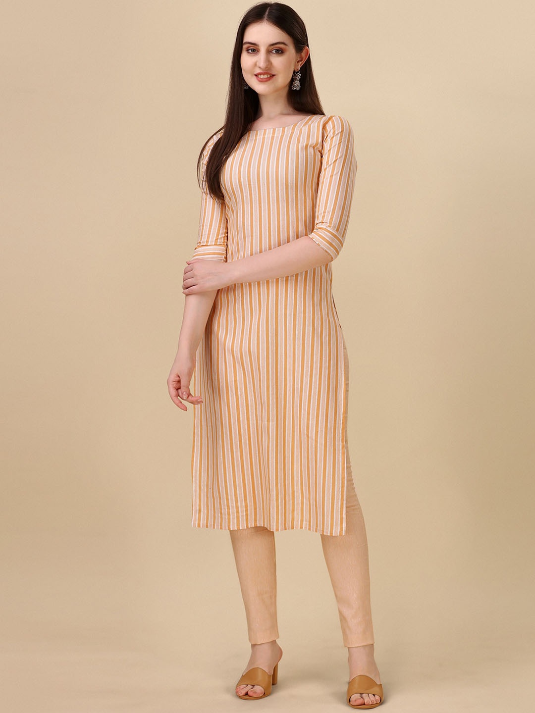 

Wedani Striped Cotton Straight Kurta, Yellow