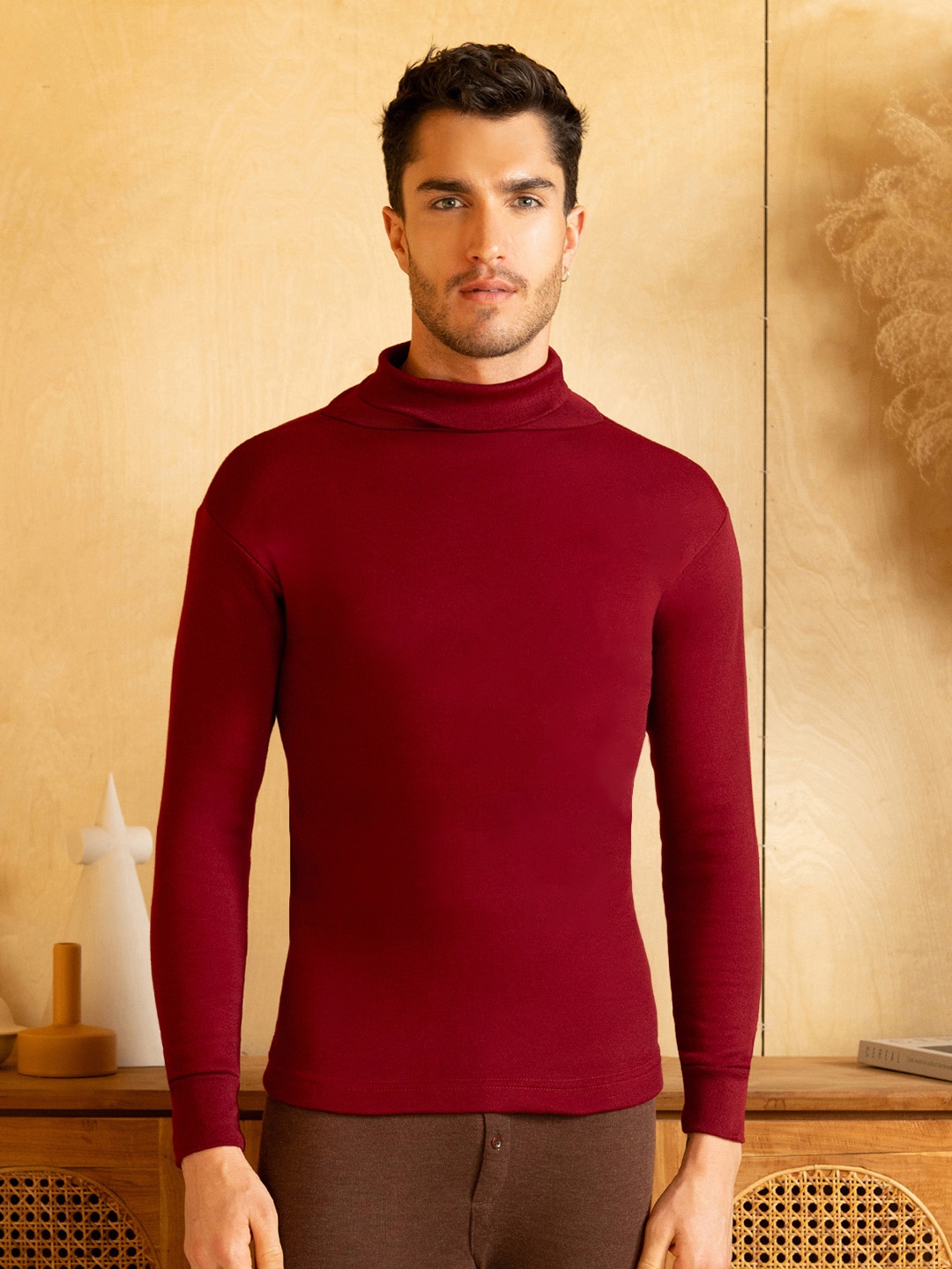 

Lux Cottswool High Neck Wool Thermal Top, Maroon