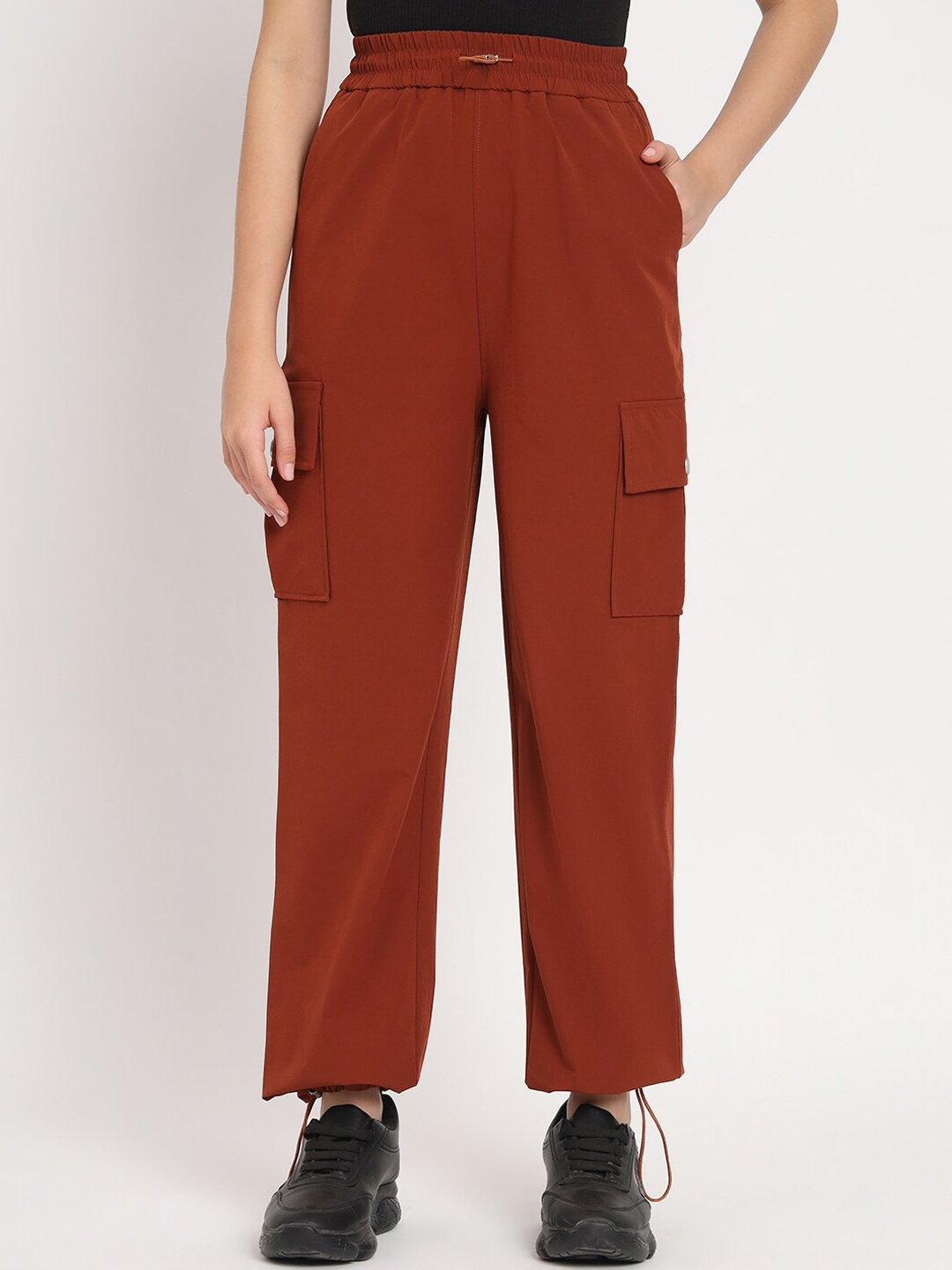 

VividArtsy Women Mid Rise Plain Tapered Fit Joggers, Rust
