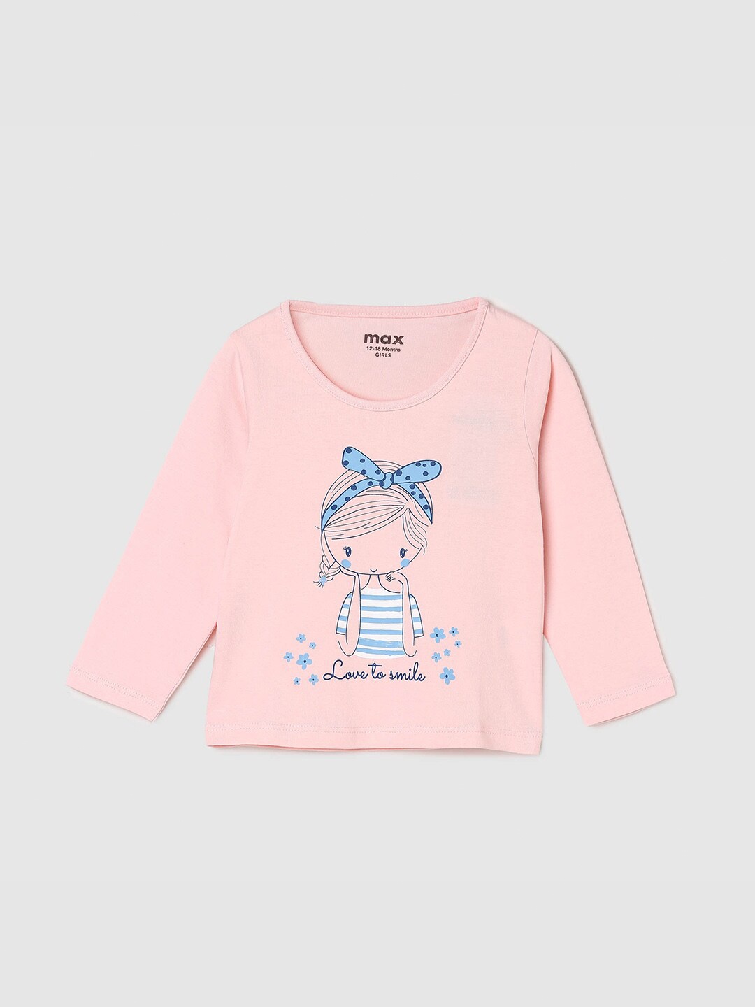 

max Girls Graphic Printed Pure Cotton T-shirt, Pink