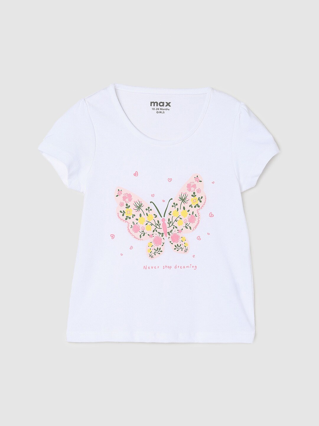 

max Infant Girls Graphic Printed V-Neck Cotton T-shirt, White