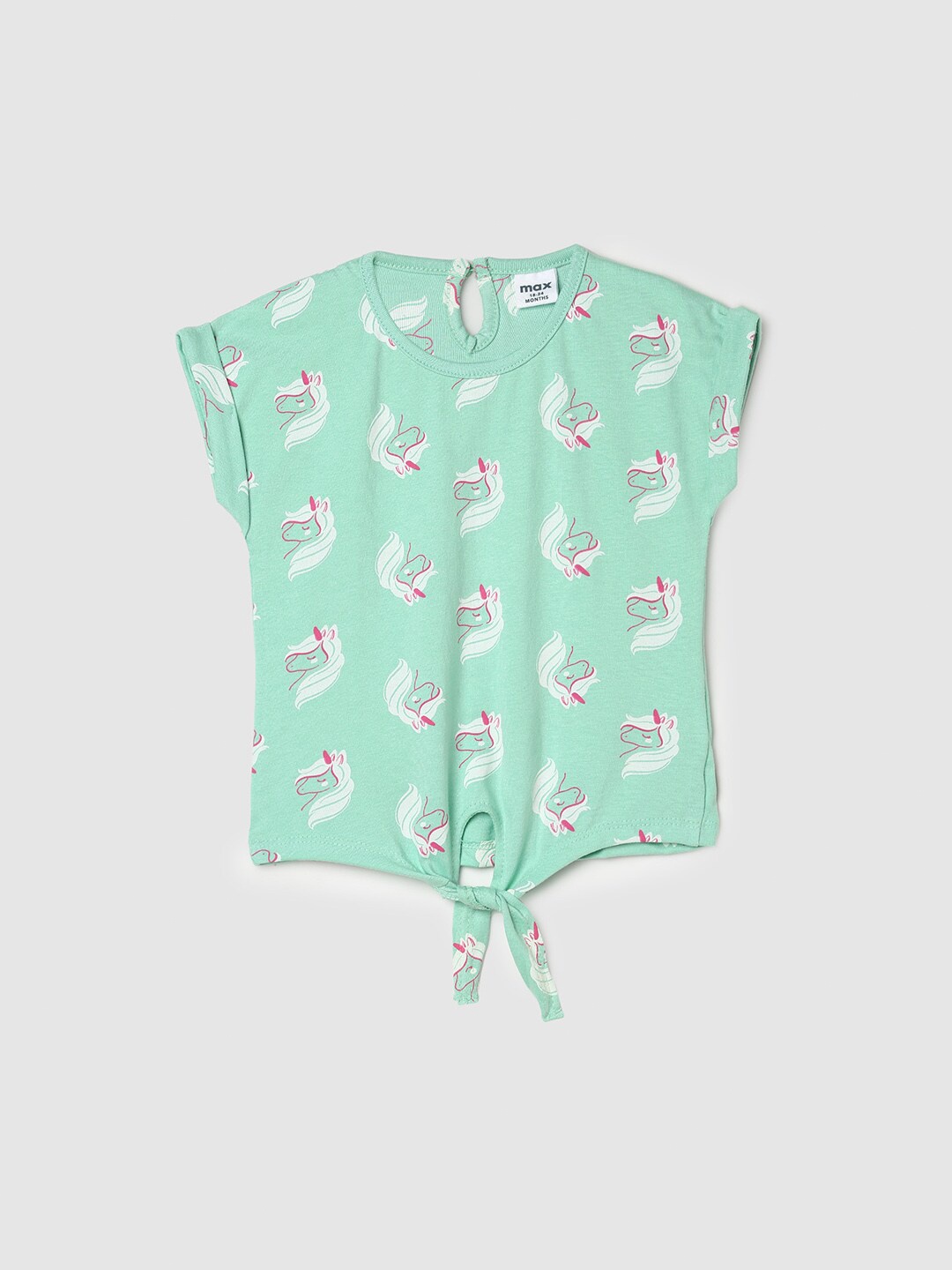 

max Girls Conversational Printed Extended Sleeves Pure Cotton T-shirt, Green