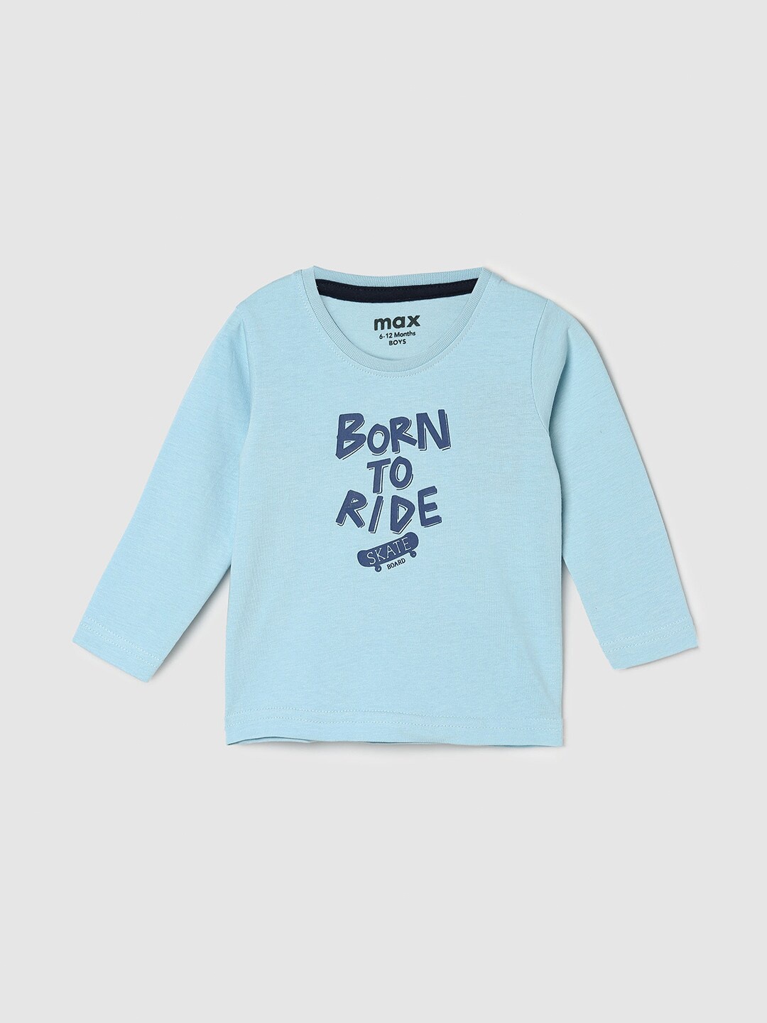 

max Boys Typography Printed Pure Cotton T-shirt, Blue