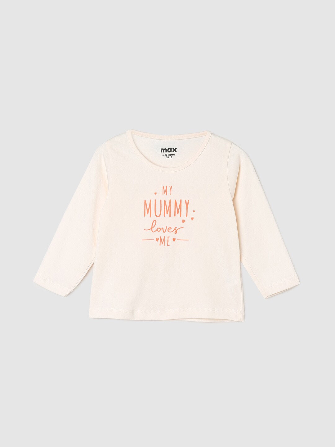 

max Infants Girls Typography Printed Pure Cotton T-shirt, Cream