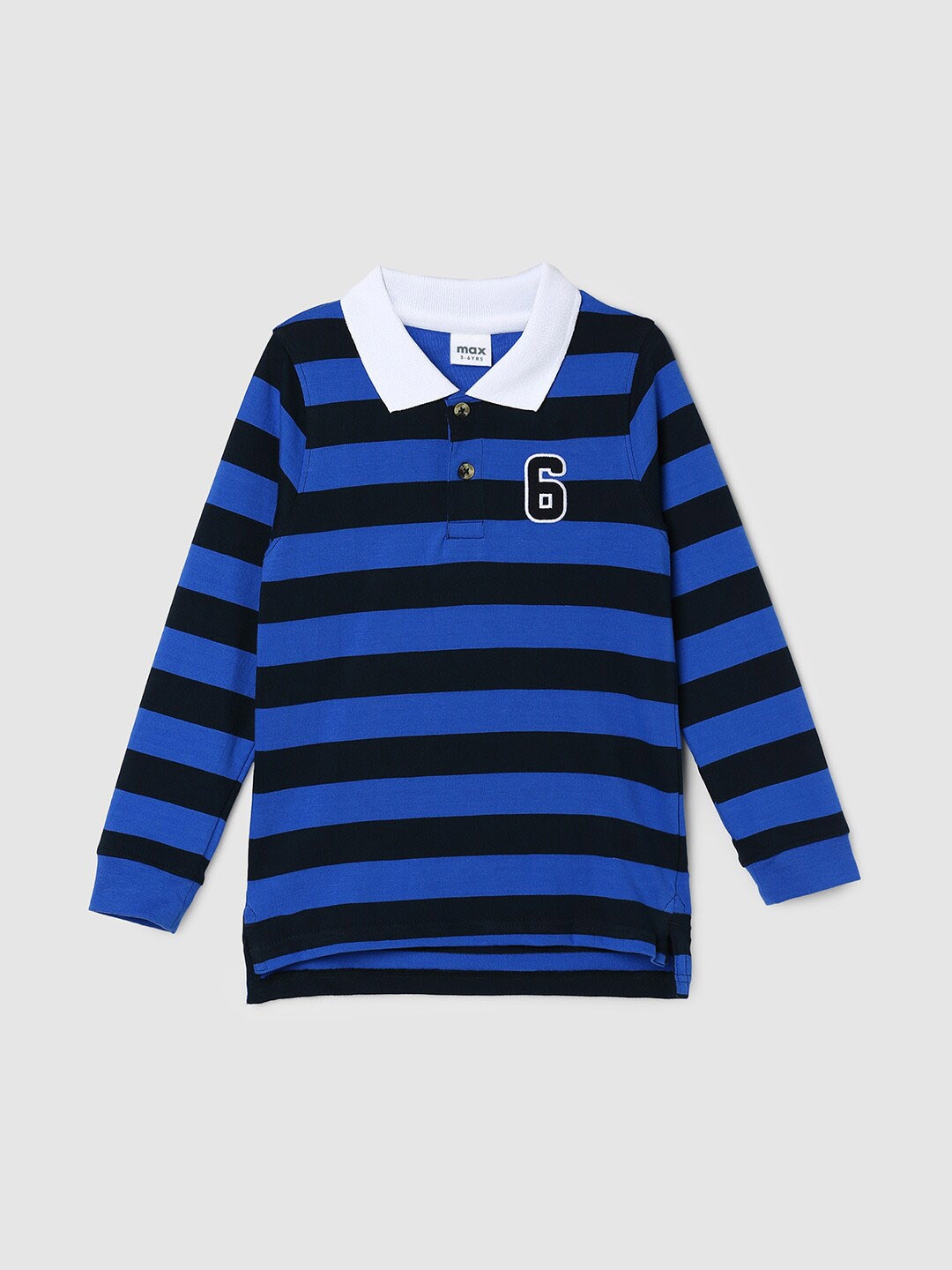 

max Boys Striped Polo Collar Pure Cotton T-shirt, Blue