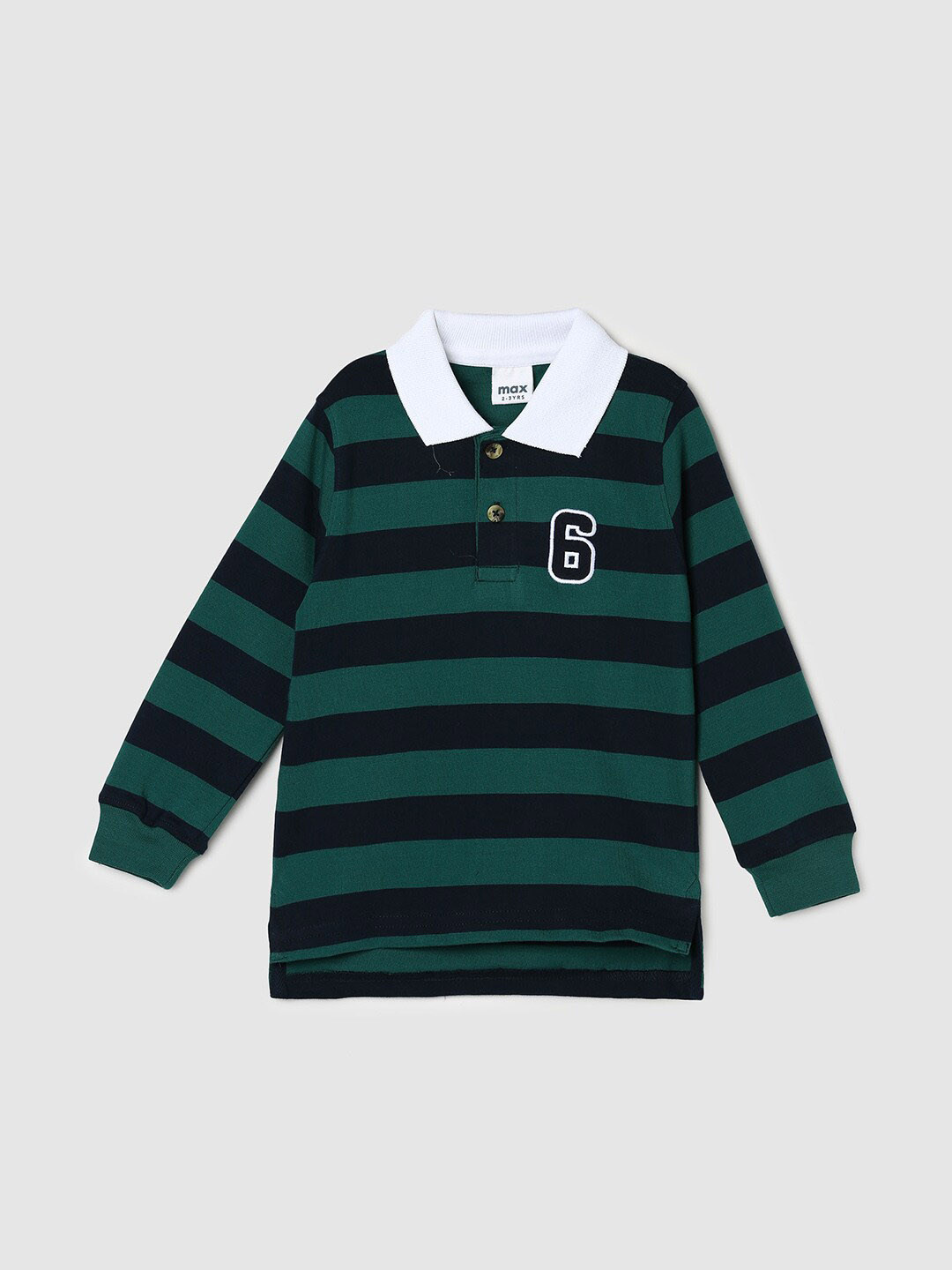 

max Boys Striped Polo Collar Pure Cotton T-shirt, Green