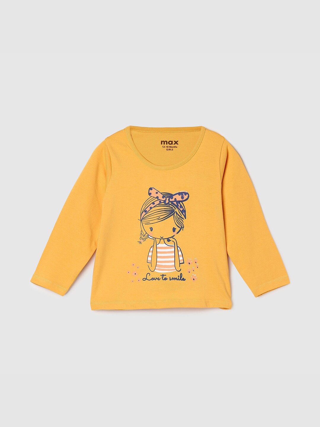 

max Girls Graphic Printed Pure Cotton T-shirt, Yellow