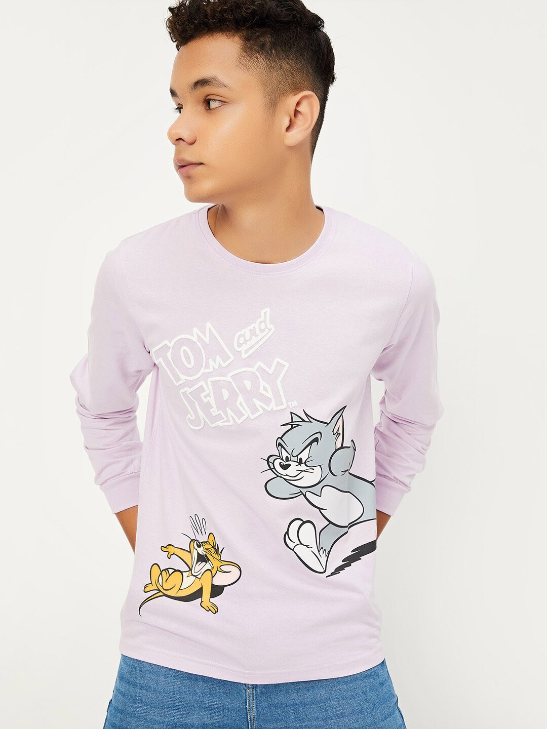 

max Boys Tom & Jerry Graphic Printed Pure Cotton T-shirt, Purple