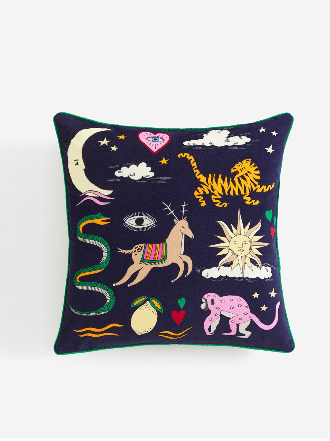 

H&M Navy Blue Printed Velvet Cushion Cover