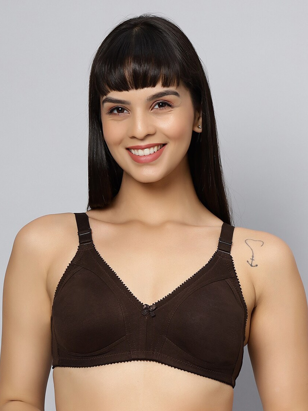

Bluenixie Full Coverage Seamless Cotton T-shirt Bra With Anti Bacterial, Coffee brown