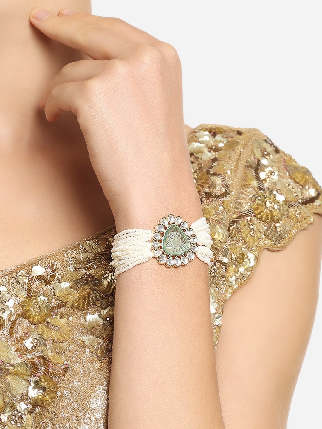 

Zaveri Pearls Women Kundan Wraparound Bracelet, Blue