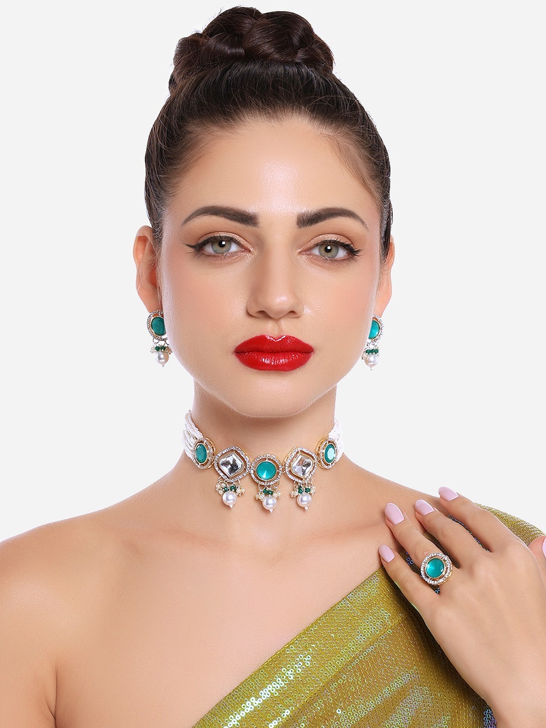 

Zaveri Pearls Gold-Plated Austrain Diamonds Studded Jewellery Set