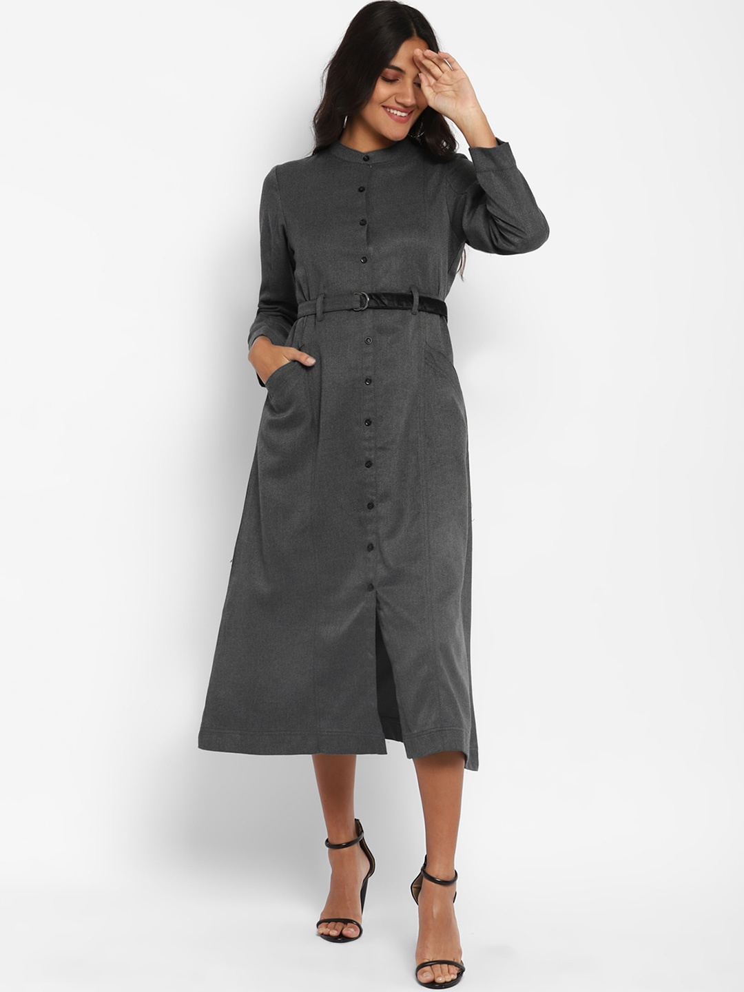 

STADO Woollen Shirt Midi Dress, Grey