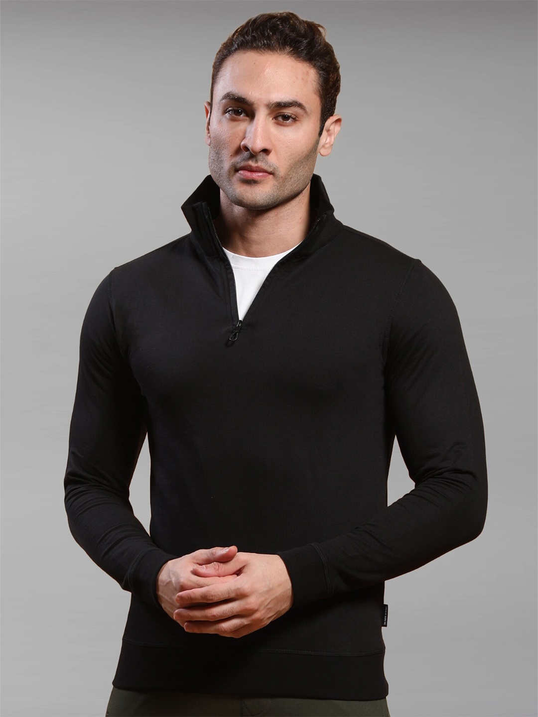 

Dream of Glory Inc Mock Collar Antimicrobial Pure Cotton Pullover Sweatshirt, Black