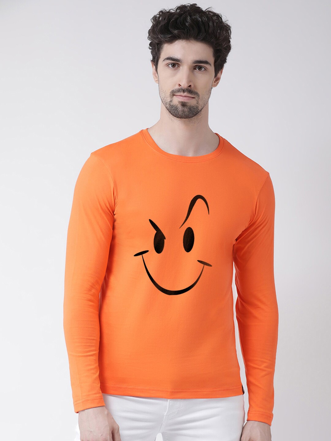 

Friskers Graphic Printed Round Neck Long Sleeves Pure Cotton Slim Fit T-shirt, Orange