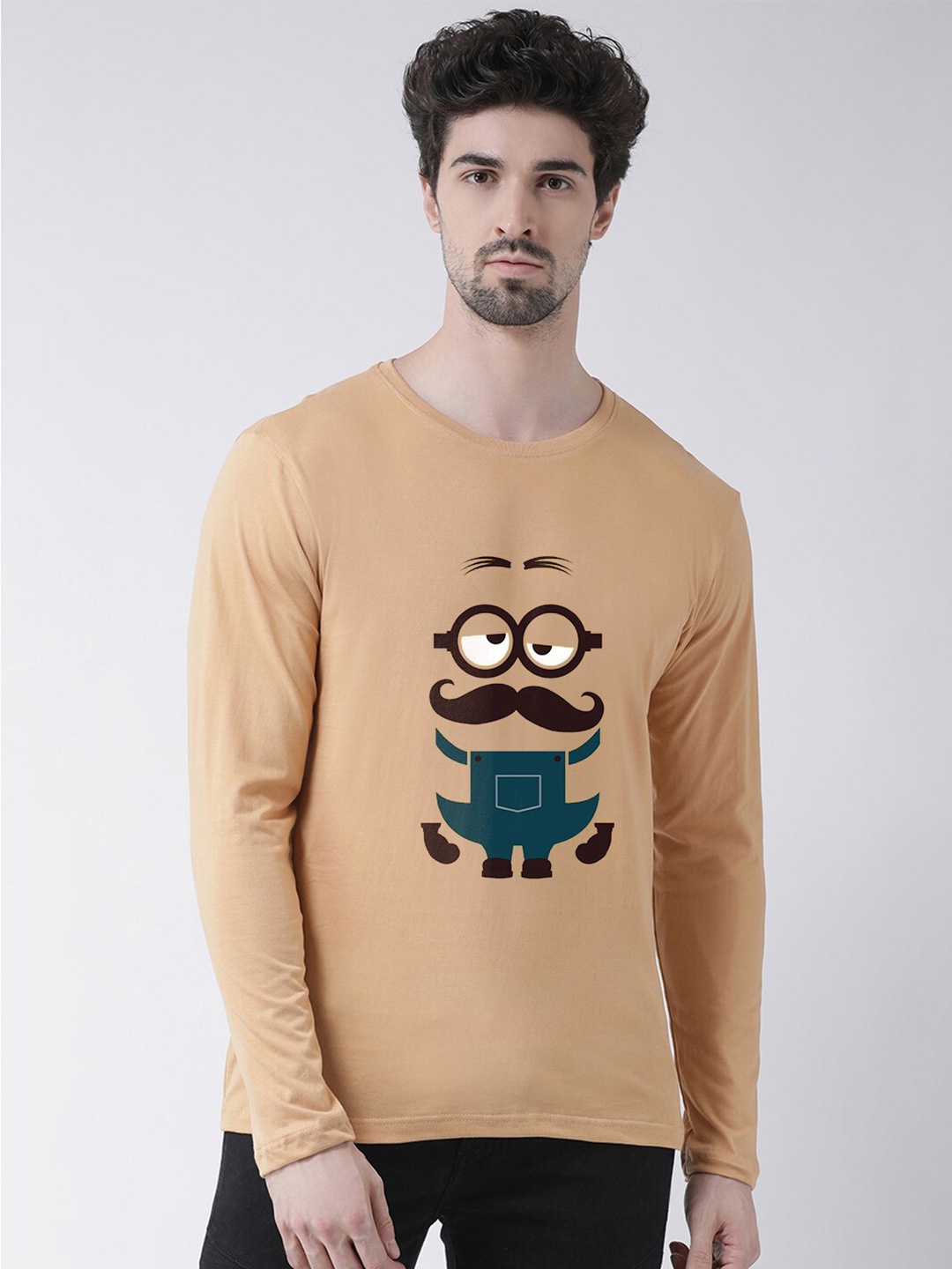 

Friskers Minions Printed Round Neck Long Sleeves Pure Cotton Slim Fit T-shirt, Beige