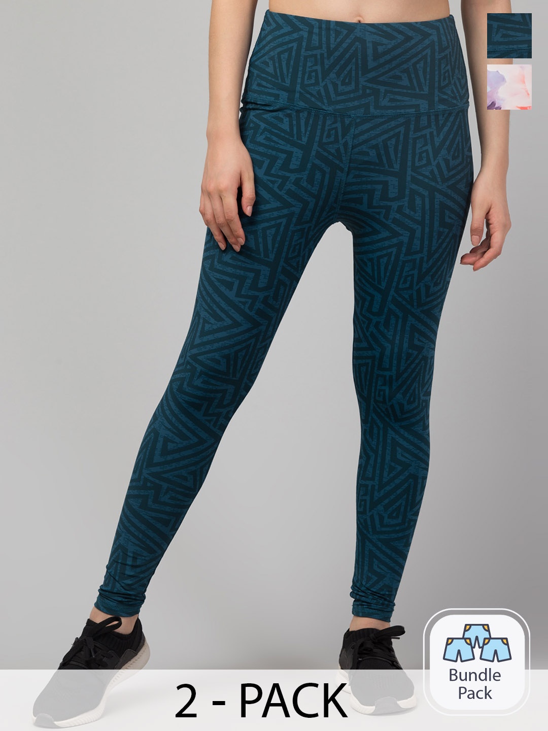 

Apraa & Parma Women Pack of 2 Printed Dry Fit Ankle Length Gym Tights, Teal