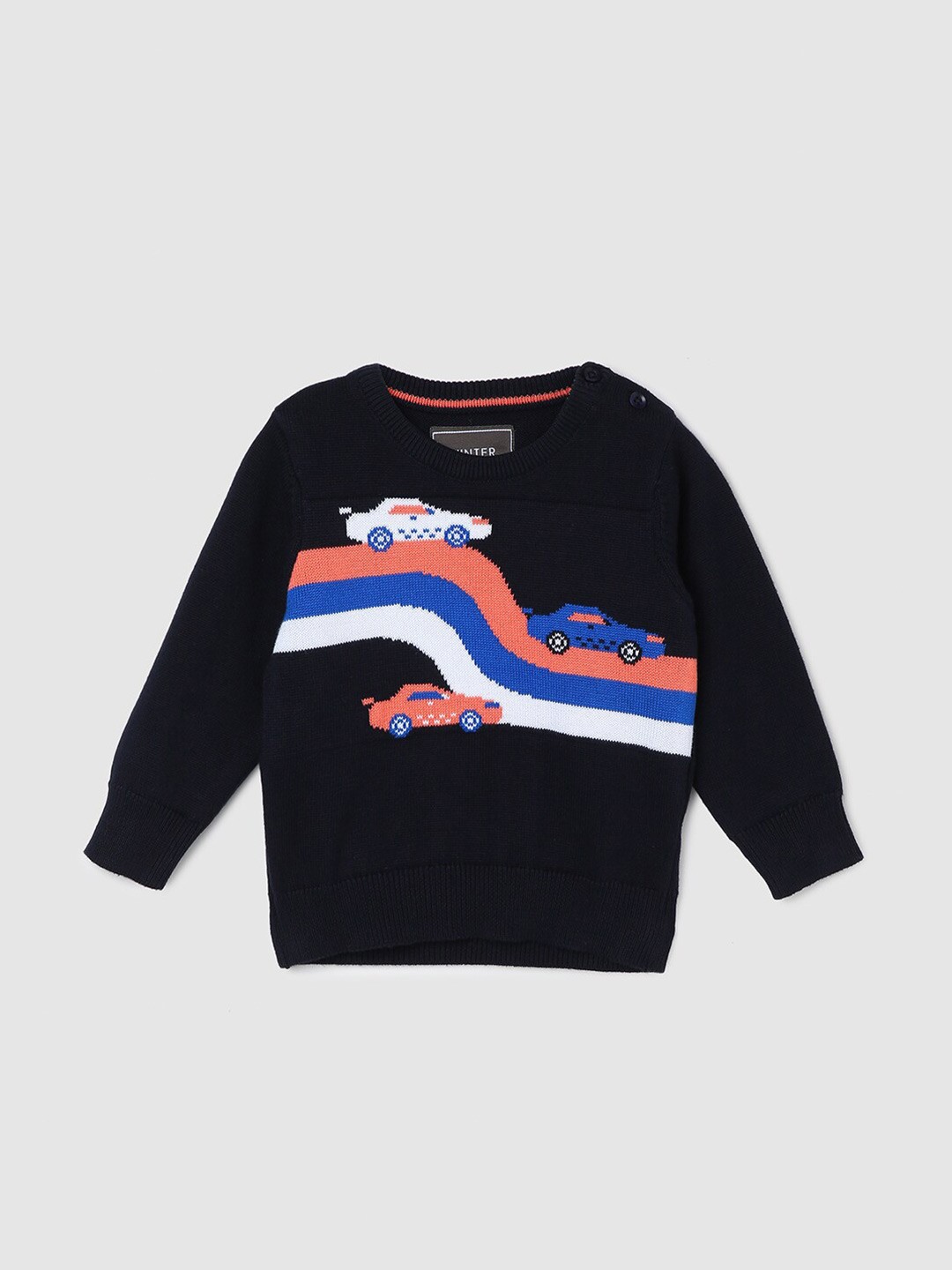 

max Boys Self Design Cotton Pullover Sweater, Navy blue