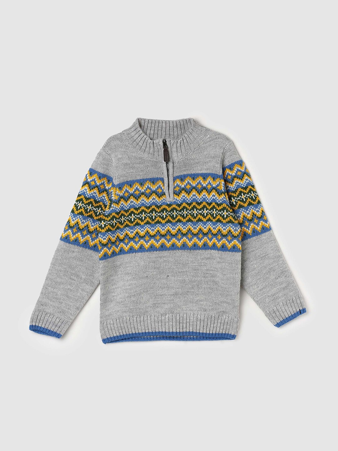 

max Boys Mock Collar Self Design Acrylic Wool Pullover Sweater, Grey