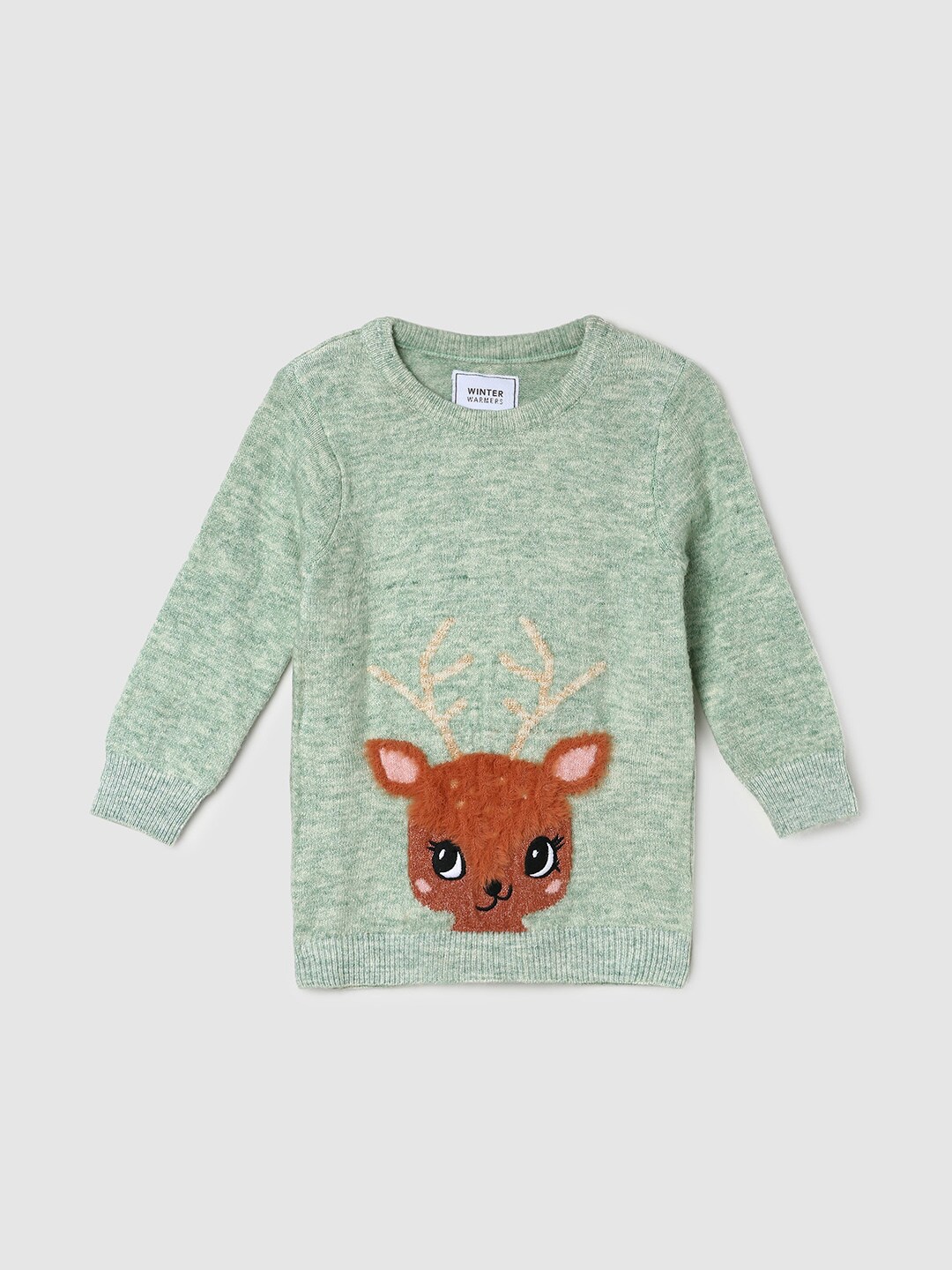 

max Infants Girls Graphic Printed Pullover Sweater, Green