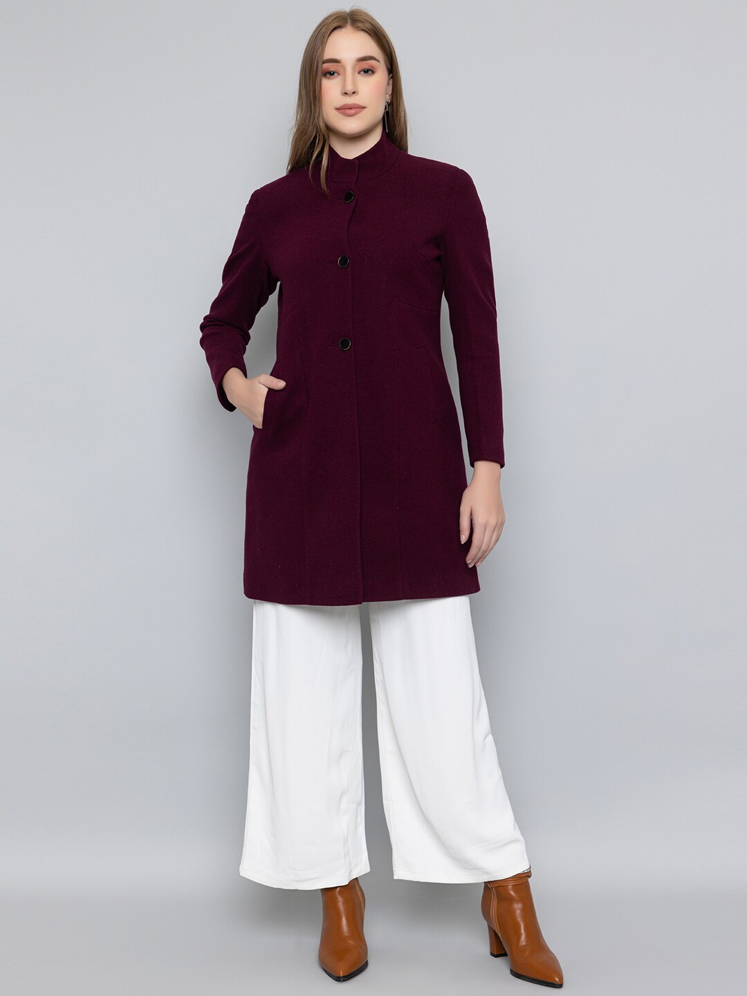 

PROTEX Single-Breasted Overcoat, Maroon