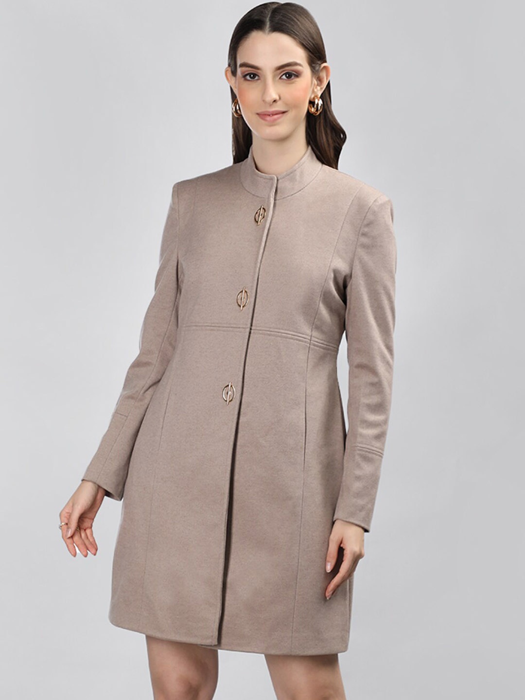 

PROTEX Stand Collar Single Breasted Overcoat, Camel brown