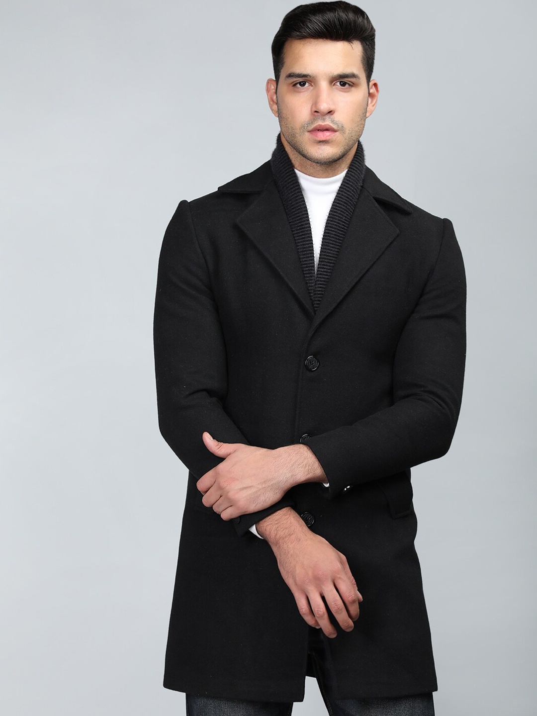 

PROTEX Notched Lapel Collar Single Breasted Overcoat, Black