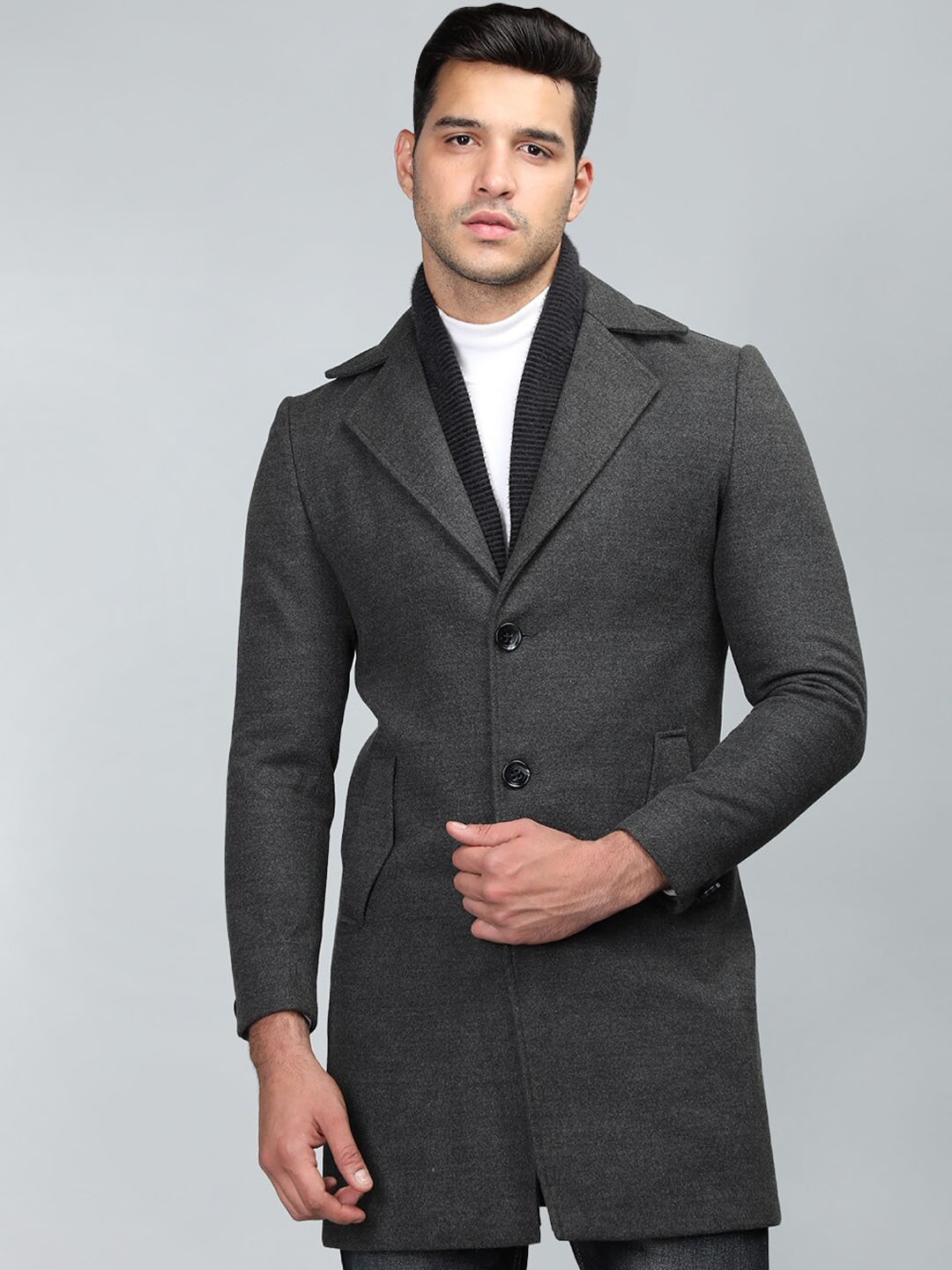 

PROTEX Notched Lapel Single-Breasted Overcoat, Grey