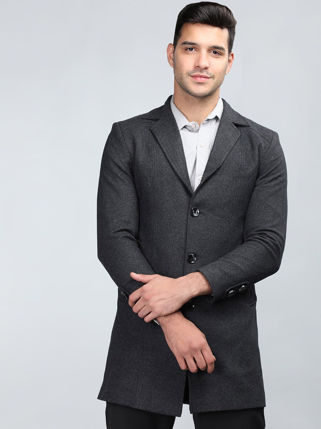 

PROTEX Notched Lapel Collar Single Breasted Woollen Overcoat, Blue