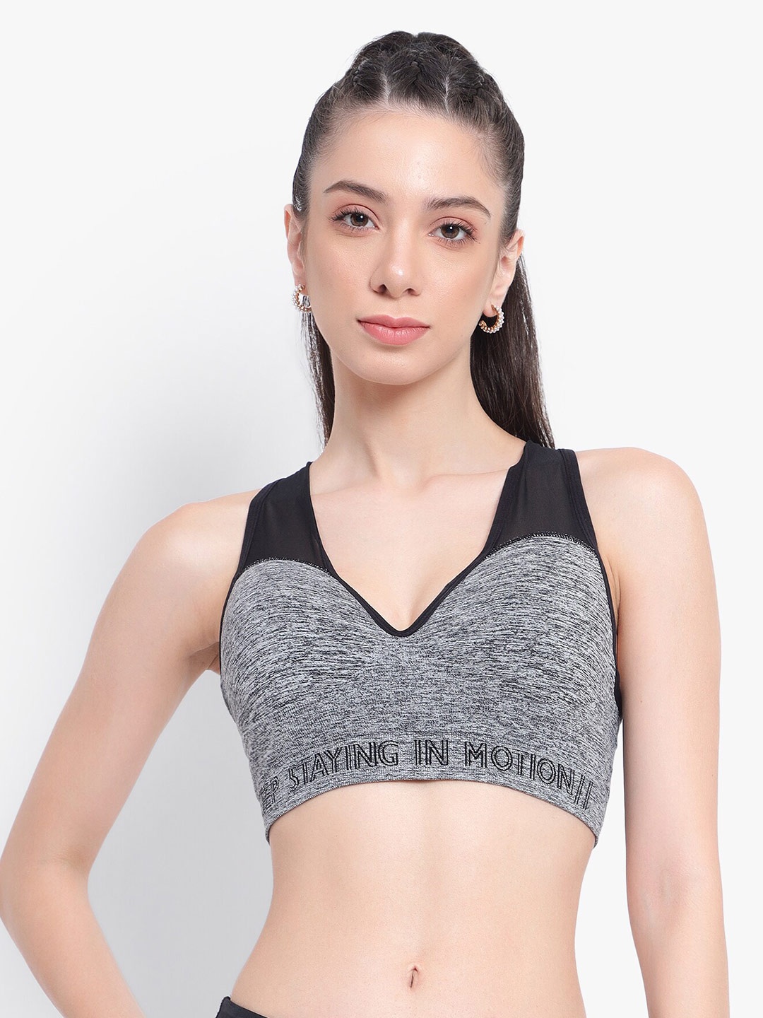 

PARKHA Abstract Bra Full Coverage Moisture Wicking High Support Rapid-Dry Workout Bra, Grey