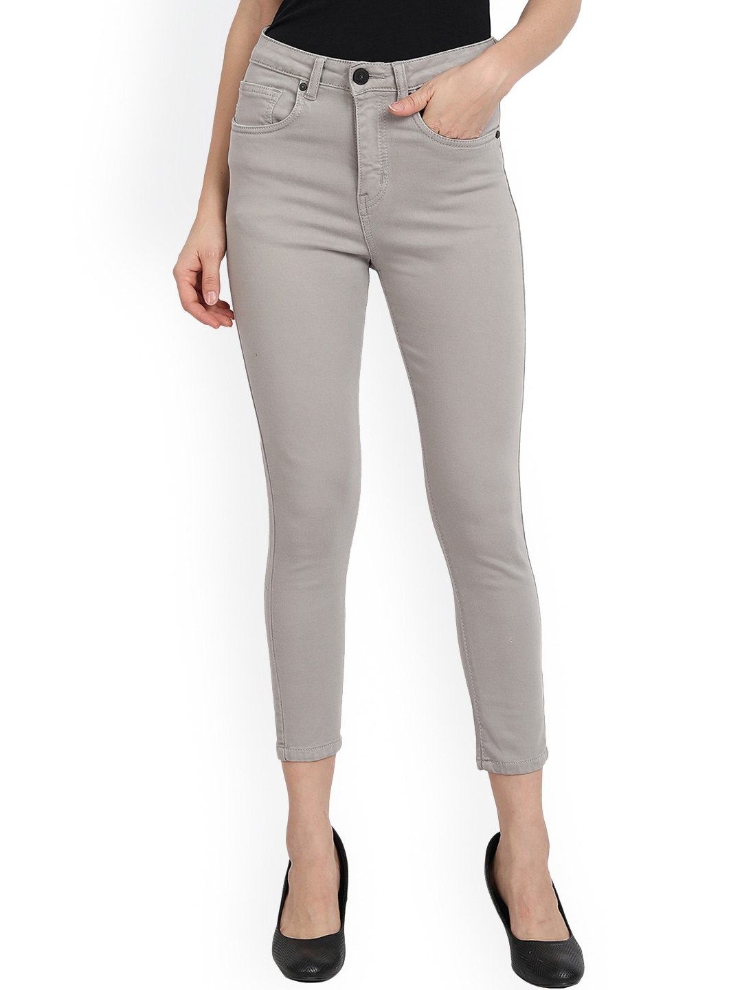 

Lorem Ginzo Women Skinny Fit High-Rise Clean Look Cropped Cotton Jeans, Grey