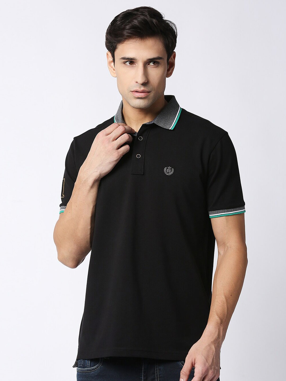 

DRAGON HILL Polo Collar Slim Fit Cotton T-shirt, Black
