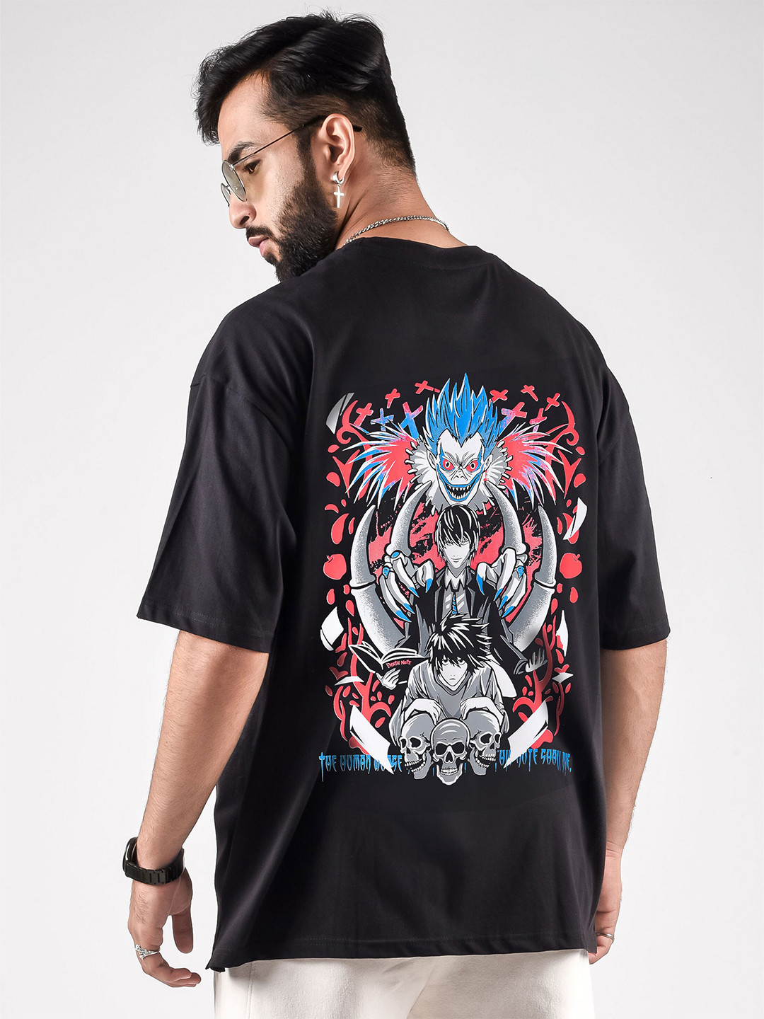 

COMICSENSE Deathnote Anime Printed Oversized Bio Finish Pure Cotton T-shirt, Black