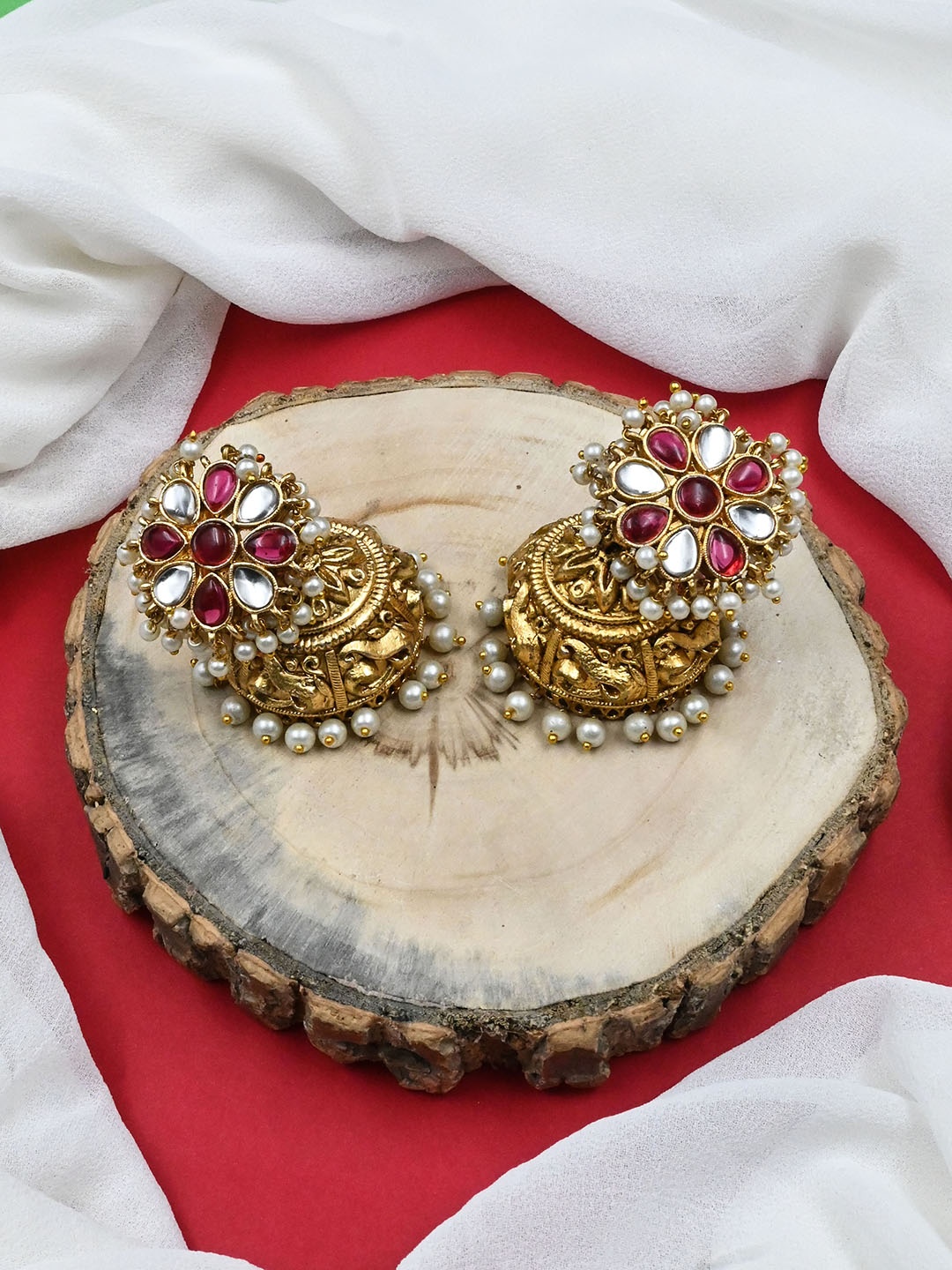 

StileAdda Gold Plated Artificial Beads Studded Jhumkas
