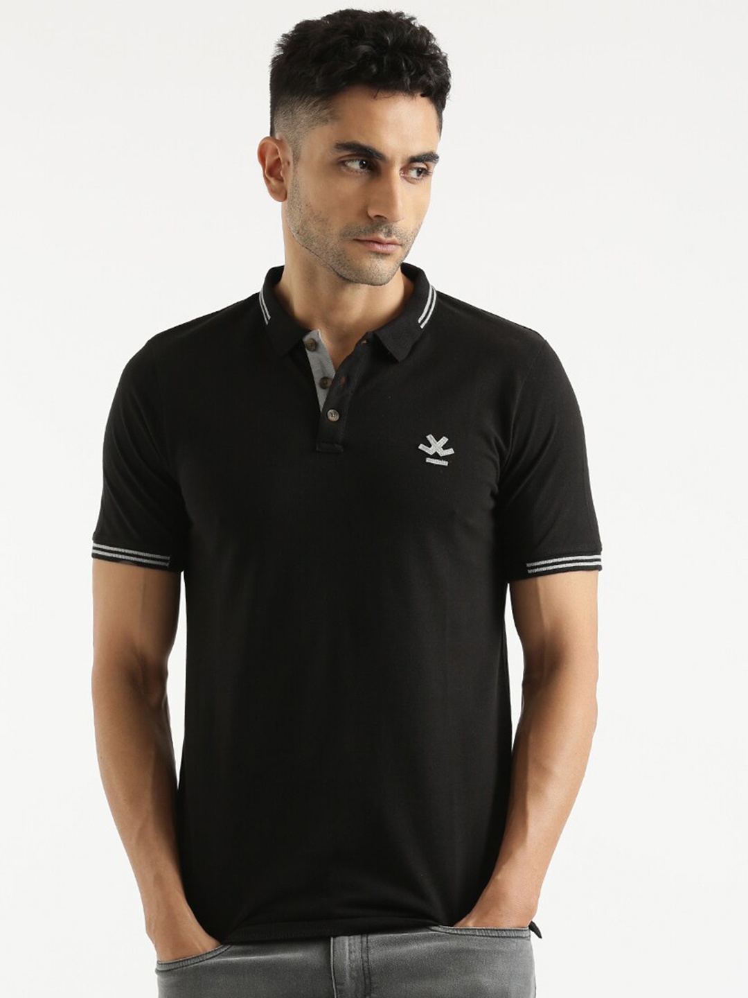 

WROGN Cotton Polo Collar Slim Fit T-shirt, Black