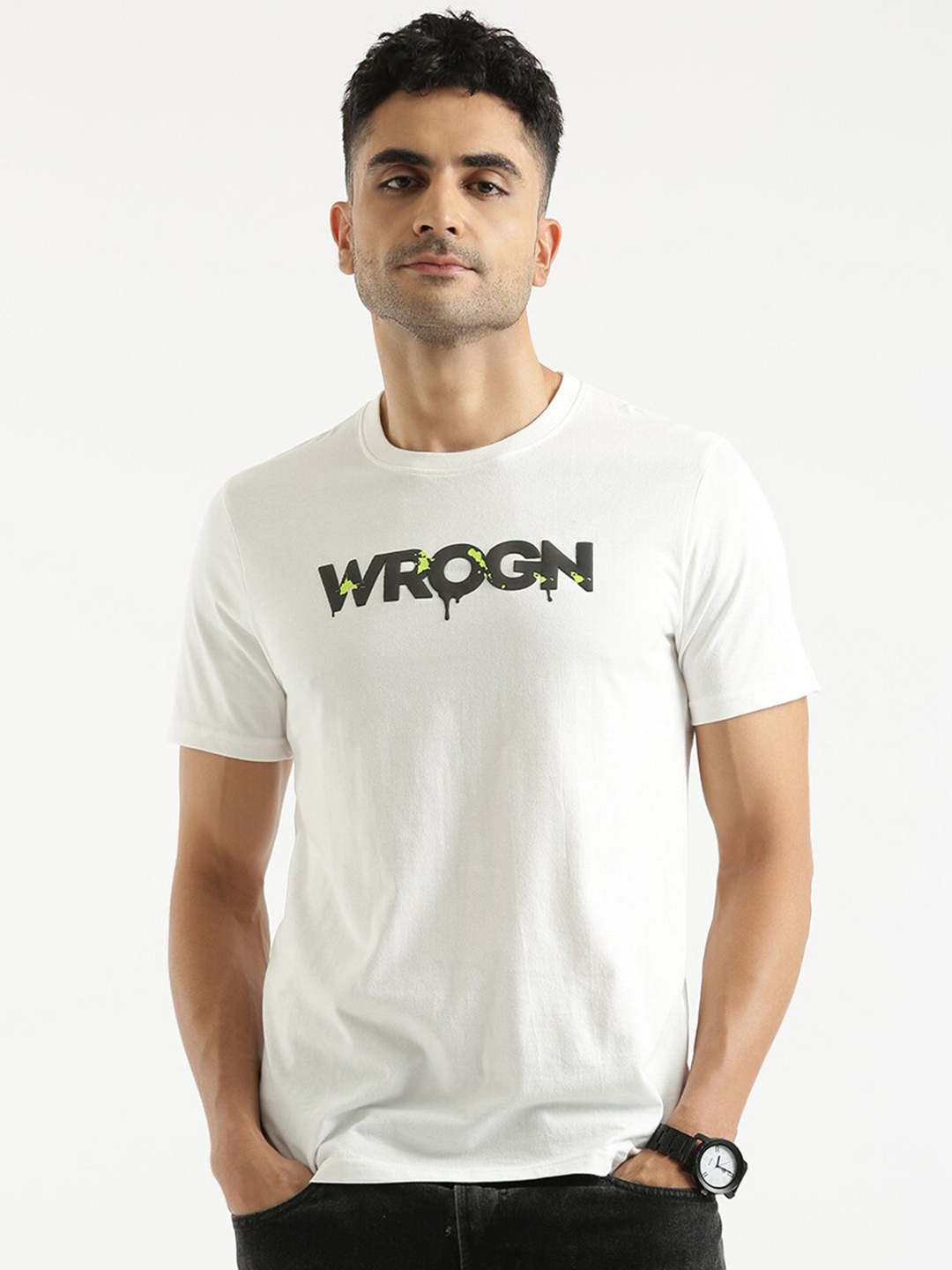 

WROGN Typography Printed Cotton Slim Fit T-shirt, Off white